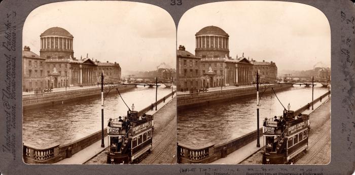 A mounted stereo-pair of date-stamped photographs showing a tram travelling towards the city centre in 1903 (Image: Frank Prendergast)