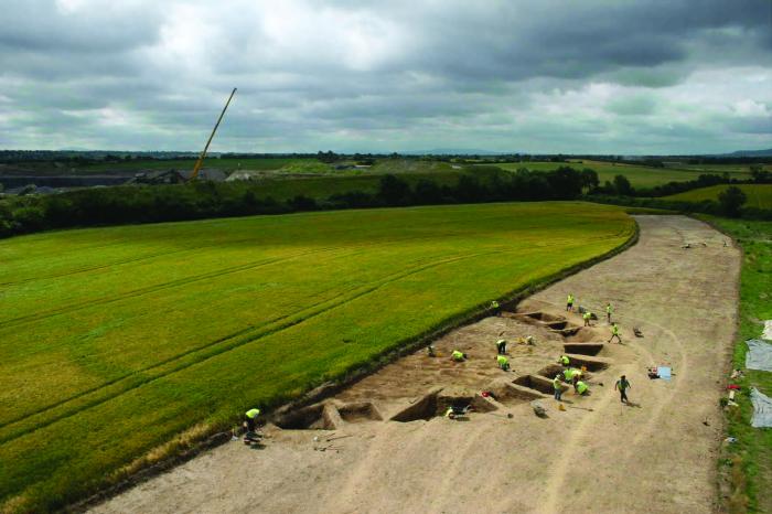 Elevated view of an Early Iron Age enclosure at Ballybannon excavated on the Carlow Bypass. Photo by Rubicon Heritage Services.
