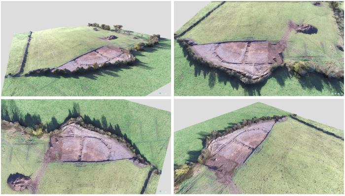 Stills from the 3D model of the excavated section of the late medieval field system at Ballygillin, Co. Westmeath. From top-left clockwise: looking south-west, south, north-east and north (Ian Russell, ACSU).