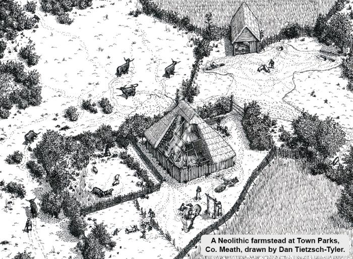 A Neolithic farmstead at Town Parks, Co. Meath, drawn by Dan Tietzsch-Tyler