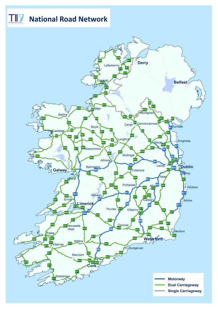 Map of the Irish road network