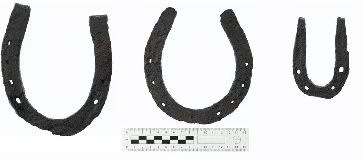 Illus. 7: Examples of different sized horseshoes for a range of horse and pony types from the Clenor South smithy (Photo: Dylan Duane Roche).
